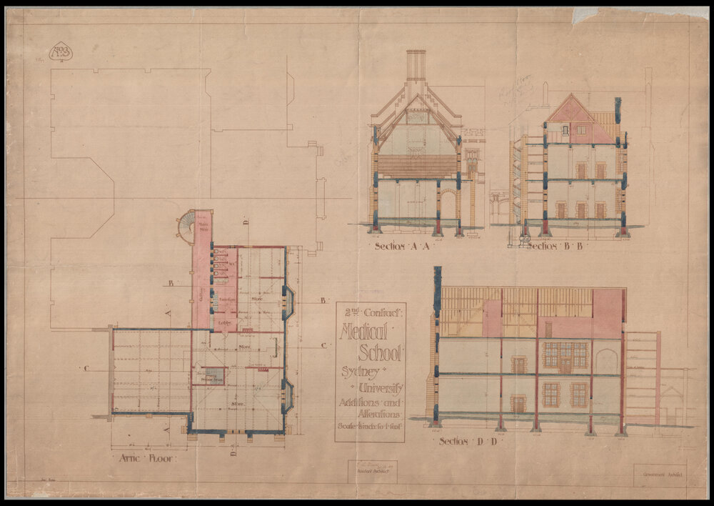 Medical School - Additions and Alterations - Attic, Sections - Paper Copy