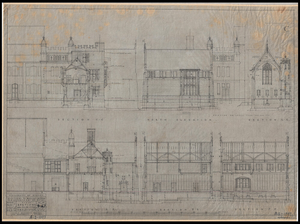 Macleay Museum - Additions for Department of Botany - Sections and North Elevation - Cloth Copy