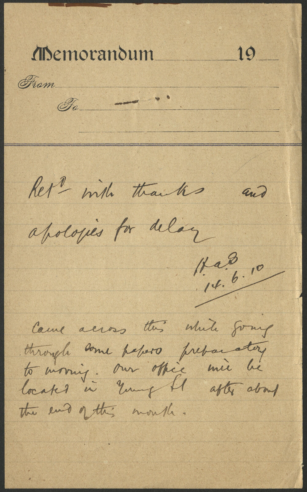 Memorandum Note | University of Sydney Archives