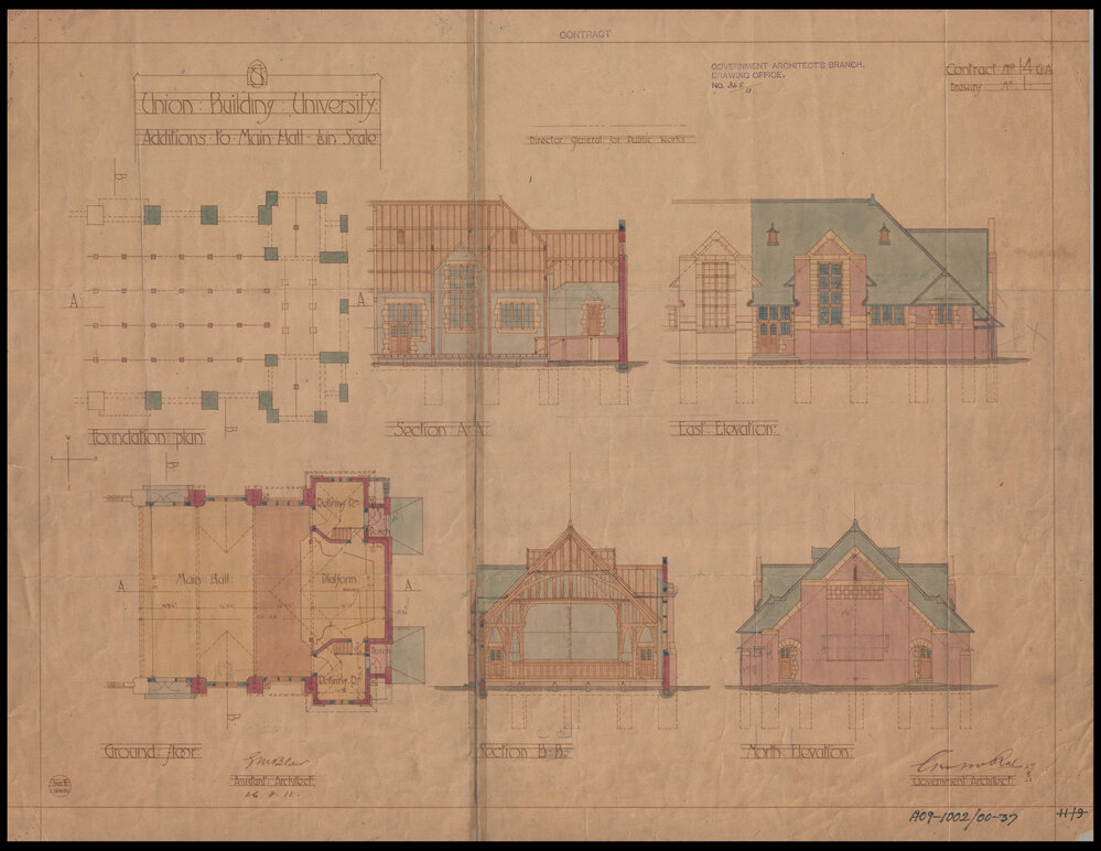 Union Building - Holme Building - Additions to Main Hall - Paper Copy