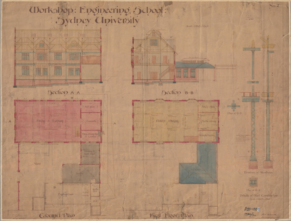 Engineering Building - John Woolley Building - Workshop - Sections and Ground and First Floors
