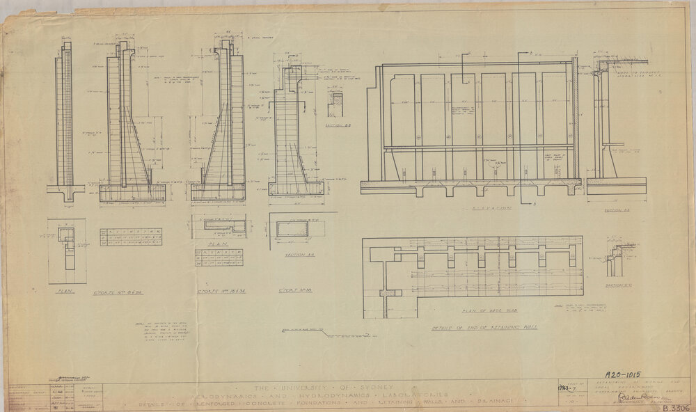 Engineering Building - John Woolley Building - Aerodynamics and Hydrodynamics Laboratories - Details of End of Retaining Walls