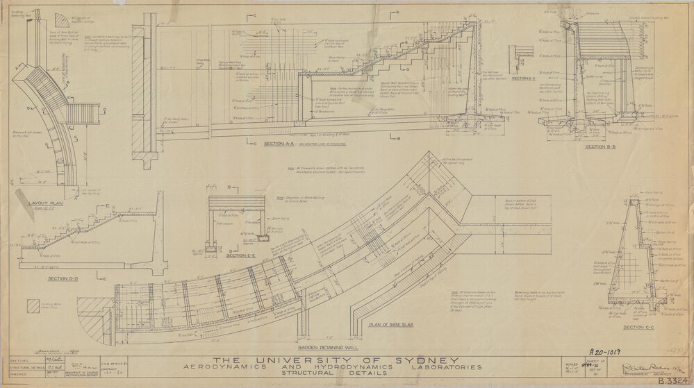 Engineering Building - John Woolley Building - Aerodynamics and Hydrodynamics Laboratories - Structural Details - Garden Retaining Wall