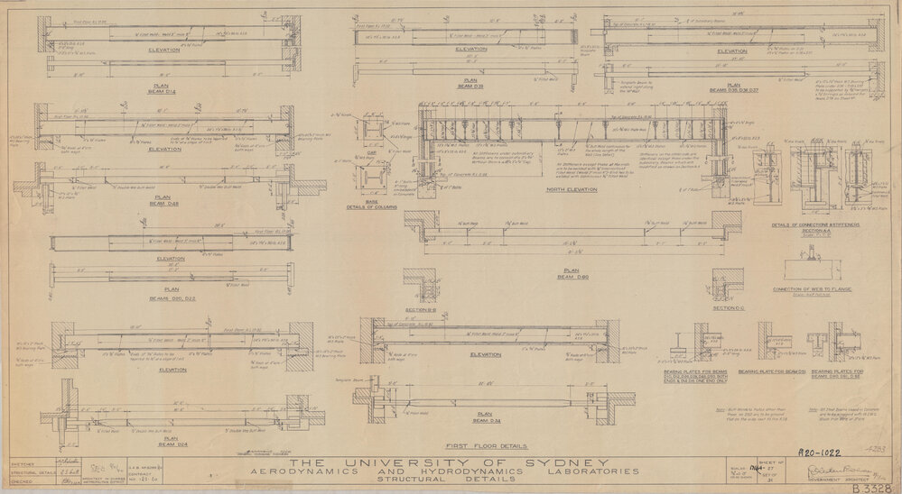 Engineering Building - John Woolley Building - Aerodynamics and Hydrodynamics Laboratories - Structural Details - First Floor Details
