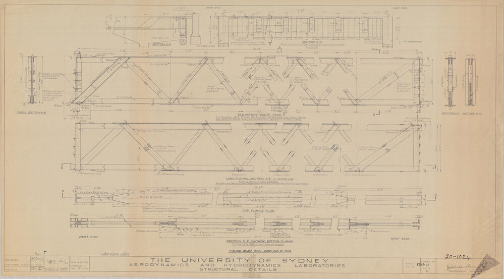 Engineering Building - John Woolley Building - Aerodynamics and Hydrodynamics Laboratories - Structural Details - Ground Floor Truss Beam C56