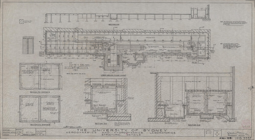 Engineering Building - John Woolley Building - Aerodynamics and Hydrodynamics Laboratories - Structural Details - Lower Ground Floor Layout