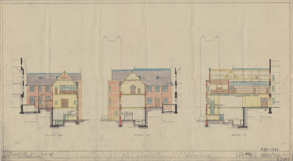 Engineering Building - John Woolley Building - Aerodynamics and Hydrodynamics Laboratories - Sections DD, EE, FF - Colour