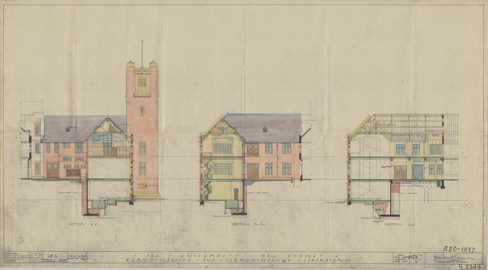 Engineering Building - John Woolley Building - Aerodynamics and Hydrodynamics Laboratories - Sections HH, KK, LL - Colour