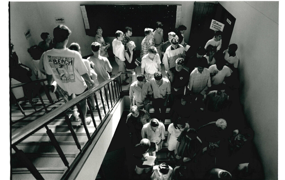 Students in Stairwell After Examinations