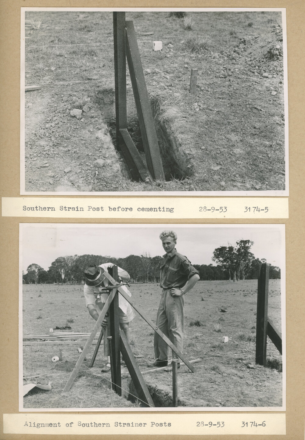 Construction of the Fleurs Cross and Radioastronomy Field Station - Southern Strain Posts Before Cementing and Alignment of Southern Strain Posts