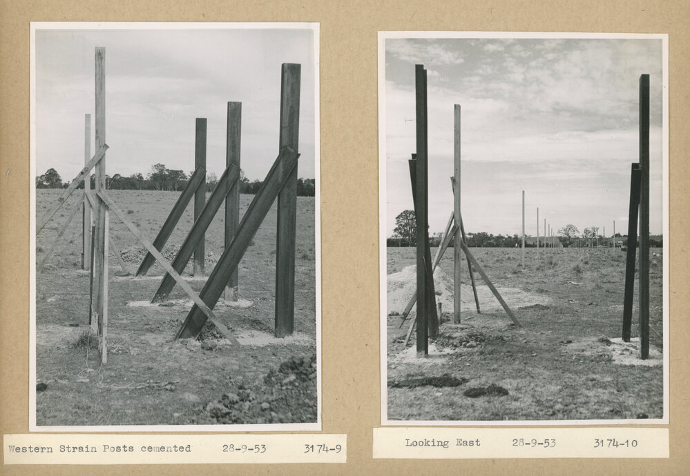 Construction of the Fleurs Cross and Radioastronomy Field Station - Western Strain Posts Cemented and Looking East