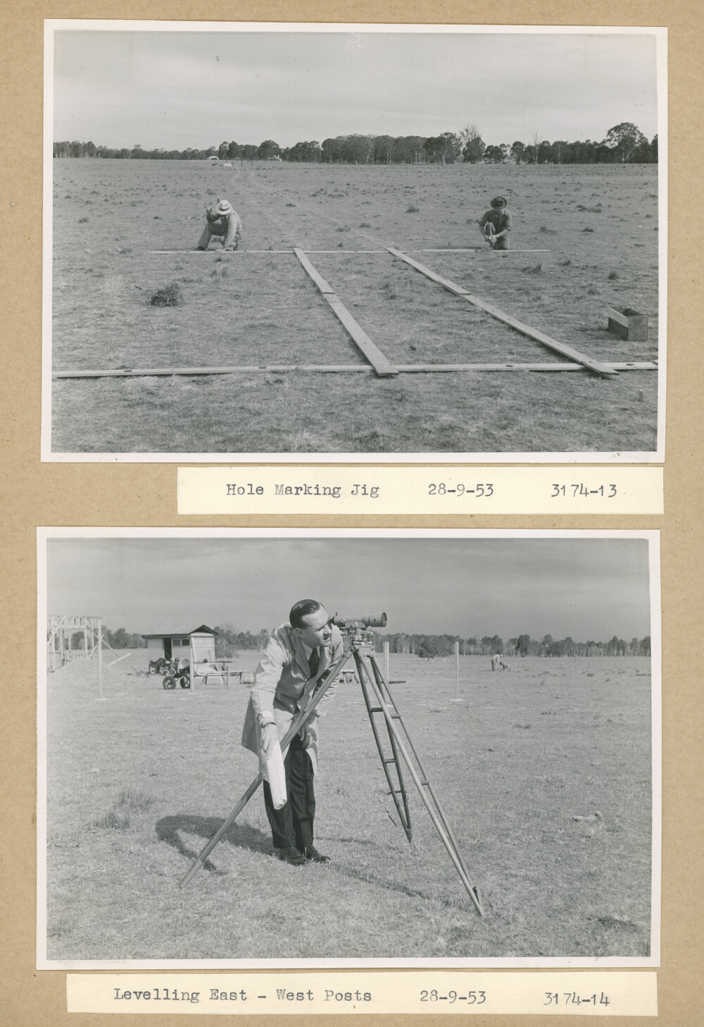 Construction of the Fleurs Cross and Radioastronomy Field Station - Hole Marking Jig and Levelling East-West Posts