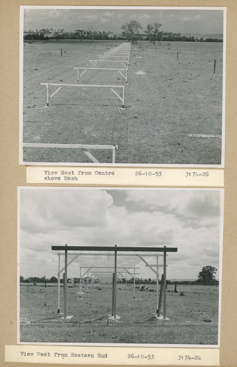 Construction of the Fleurs Cross and Radioastronomy Field Station - View East from Centre Above Mesh and View West from Eastern End