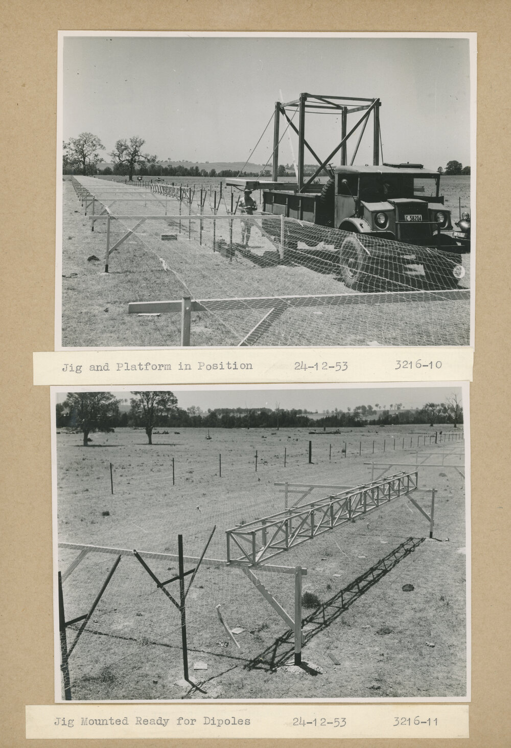 Construction of the Fleurs Cross and Radioastronomy Field Station - Jig and Platform in Position and Jig Mounting Ready for Dipoles