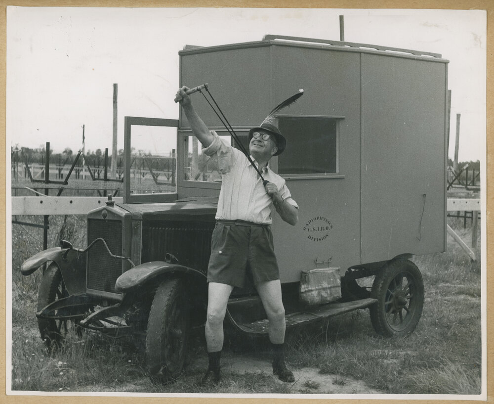 Construction of the Fleurs Cross and Radioastronomy Field Station - Man in Front of CSIRO Radiophysics Division Vehicle
