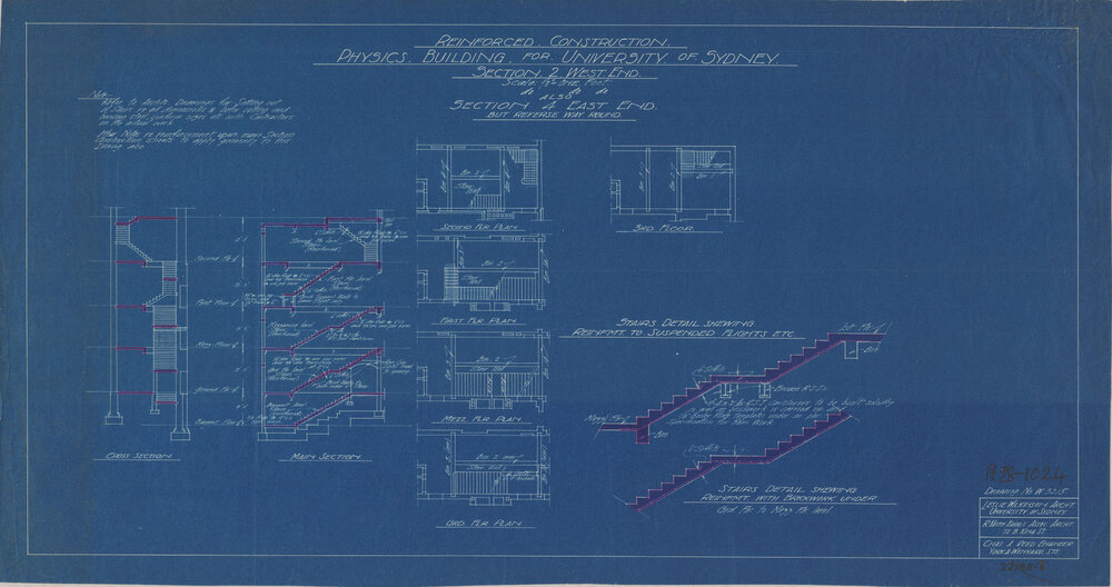 Physics Building - Reinforced Construction - Sections 2 and 4 - Drawing No 3215
