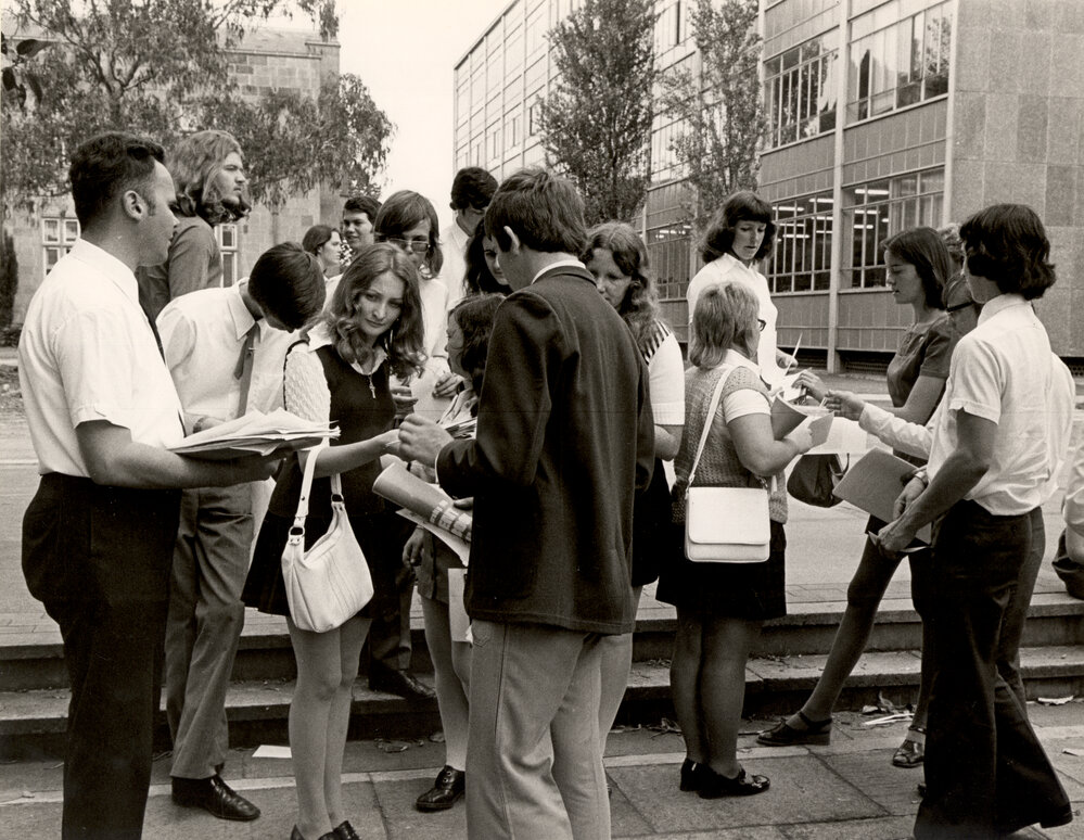 Students Near the Chemistry Building During 1974 Orientation Week