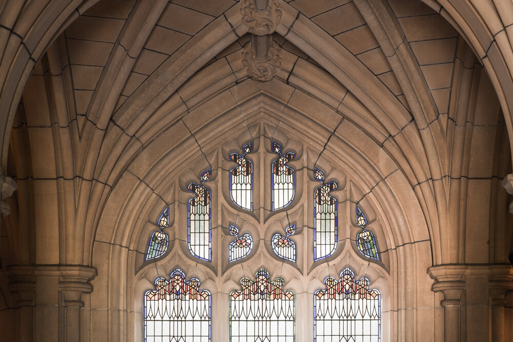 Stained Glass and Ceiling of the Stairway at the Nicholson Vestibule