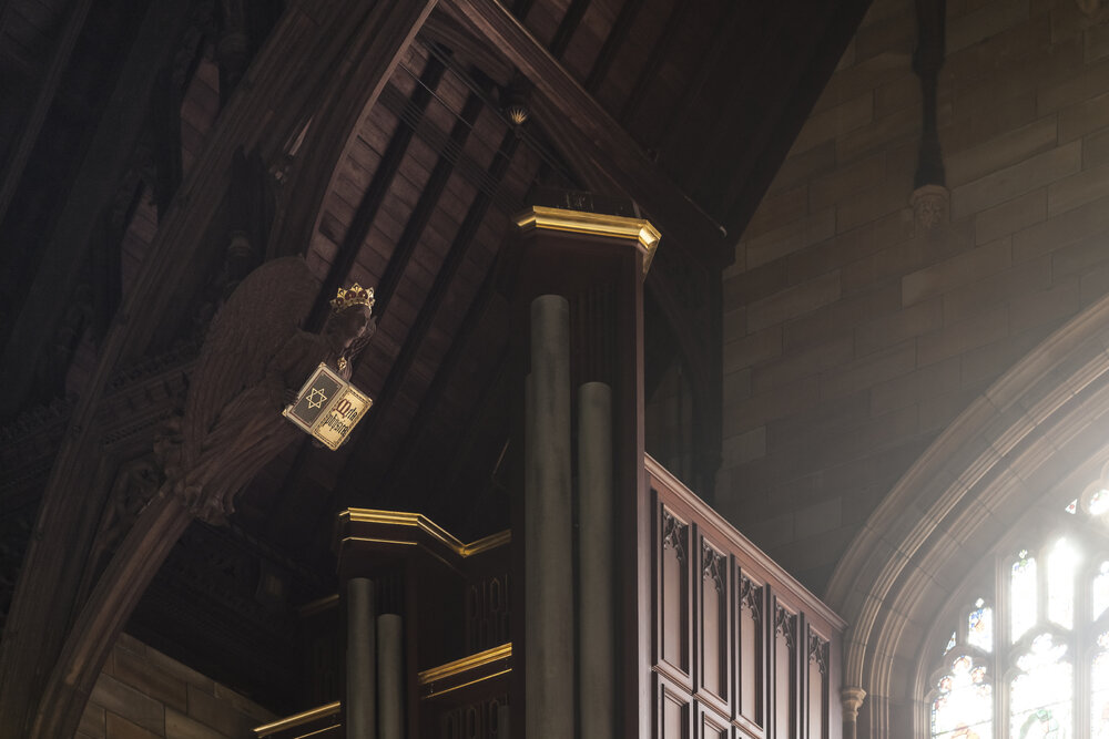 Great Hall Roof with Angel Holding MetaPhysica Book