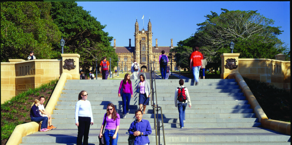 University Ave with a View of the Clocktower and Quadrangle