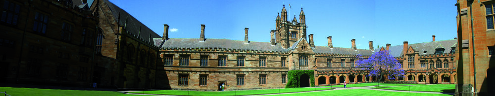 Quadrangle and Great Hall with Jacaranda Tree in Bloom