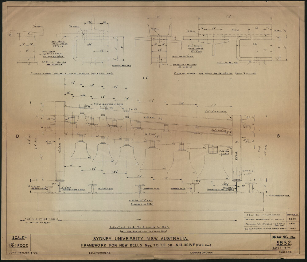 Framework for New Bells Nos 30 to 58 - Drawing No 5852