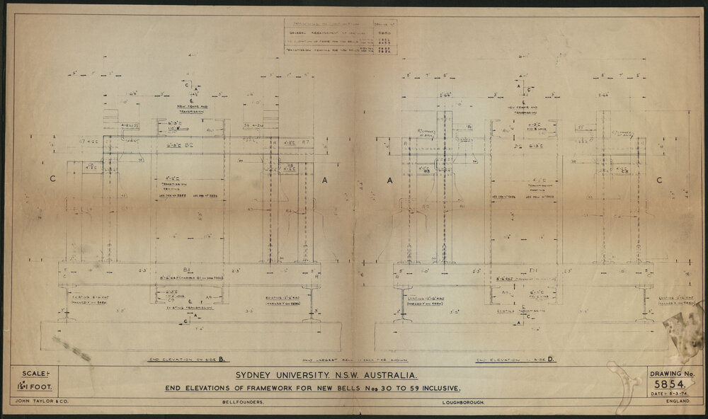 End Elevations of Framework for New Bells Nos 30 to 59 - Drawing No 5854