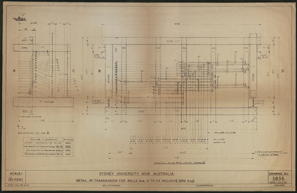 Details of Transmission for Bells Nos 31 to 59 - Drawing No 5856