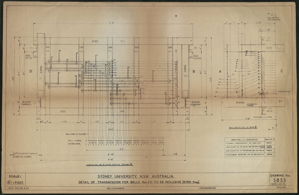 Detail of Transmission for Bells Nos 30 to 58 - Drawing No 5855