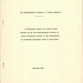 Anthropological Society of Western Australia Report on the Preservation of Aboriginal Sites
