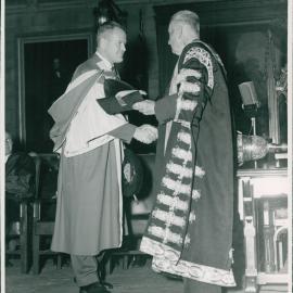 Chancellor Blackburn Presents Stephen H Stackpole of Carnegie Corporation with Honorary Degree