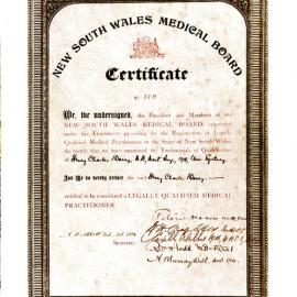 NSW Medical Board Certificate for Henry Charles Barry, No 3811