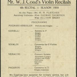 WJ Coad's Violin Recitals - Fourth Recital - Season 1918
