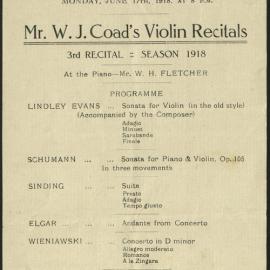 WJ Coad's Violin Recitals - Third Recital - Season 1918