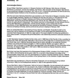 MacCallum, Mungo William Finding Aid