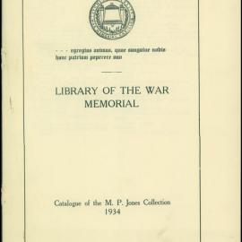 Library of the War Memorial Catalogue of the MP Jones Collection