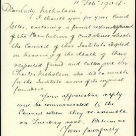 Letters of Condolence Received by Lady Nicholson