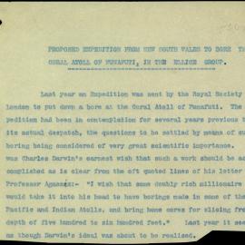 Proposed Expedition from NSW to Bore the Coral Atoll of Dunafuti in the Ellice Group