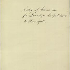 Stores for Scientific Expedition to Funafuti