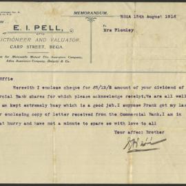 Letter Sent from EI Pell to Effie Plomley