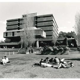 Students Seated Near the Molecular Bioscience Building