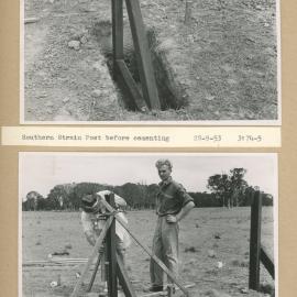 Construction of the Fleurs Cross and Radioastronomy Field Station - Southern Strain Posts Before Cementing and Alignment of Southern Strain Posts