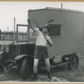 Construction of the Fleurs Cross and Radioastronomy Field Station - Man in Front of CSIRO Radiophysics Division Vehicle
