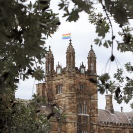 Clocktower with Rainbow Flag