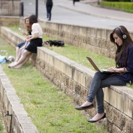 Students at The Square, with a View of Physics Road