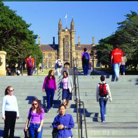 University Ave with a View of the Clocktower and Quadrangle