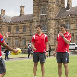 Sydney Swans Players Visit on Quadrangle Front Lawn 