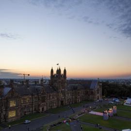 Aerial View of Quadrangle and Front Lawn During Vivid Path to the Future Festival