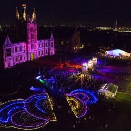 Aerial View of Quadrangle and Front Lawn During Vivid Path to the Future Festival