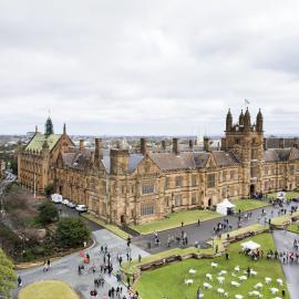 Aerial View of Quadrangle and Front Lawn on Open Day